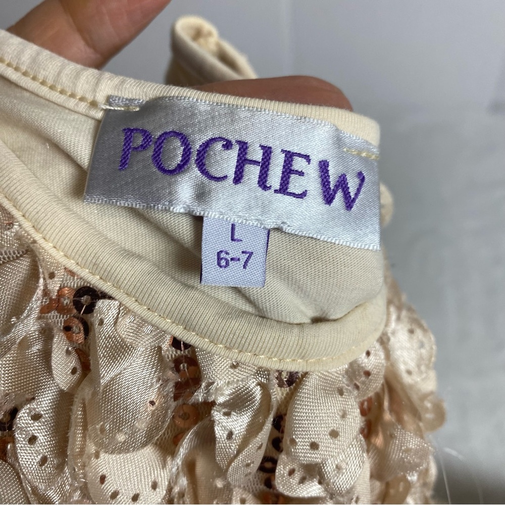 Pochew Elegant Cream Ruffled Dress Size 6/7 - Picture 9 of 12